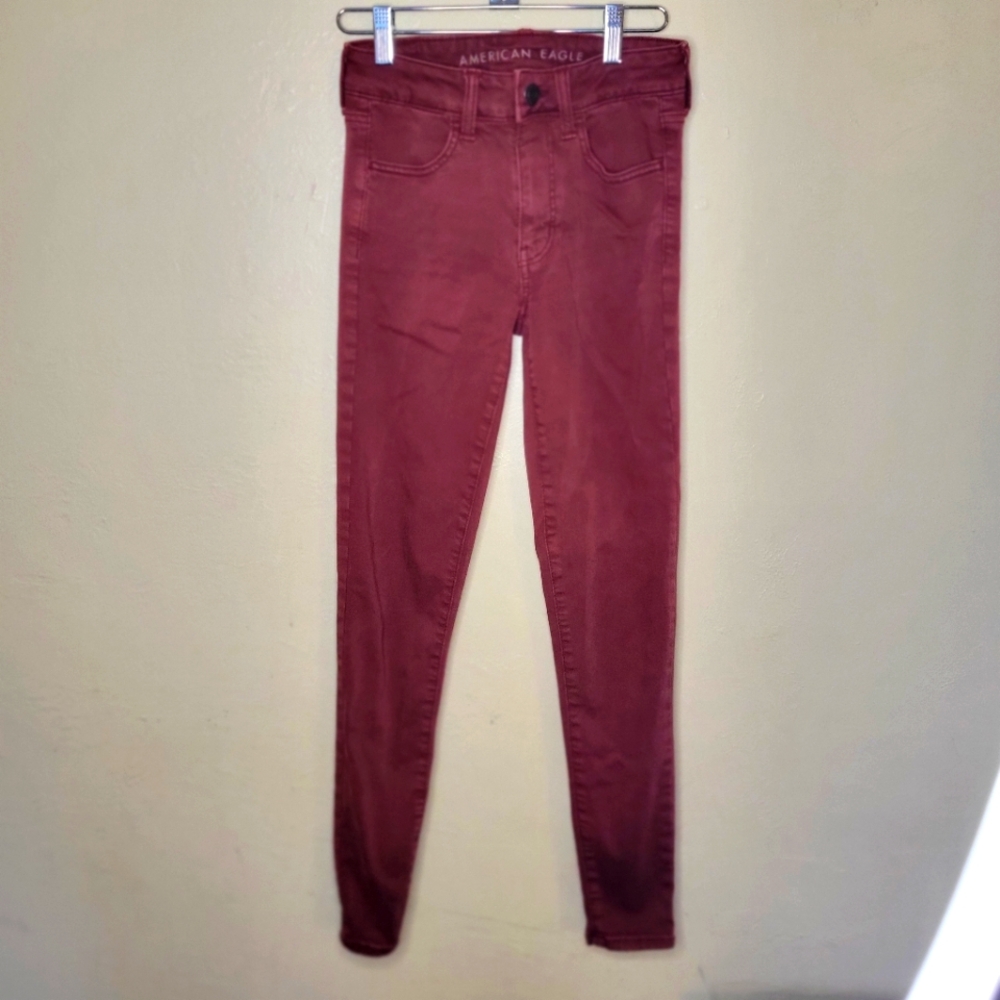 AE American Eagle High-Rise Jegging Size 2 Regular Next Level Stretch Burgundy